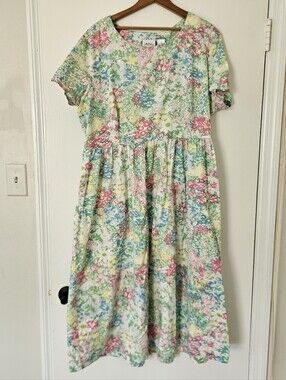 Vermont Country Store Dress 1X Midi Floral Modest Cottagecore Summer Prairie